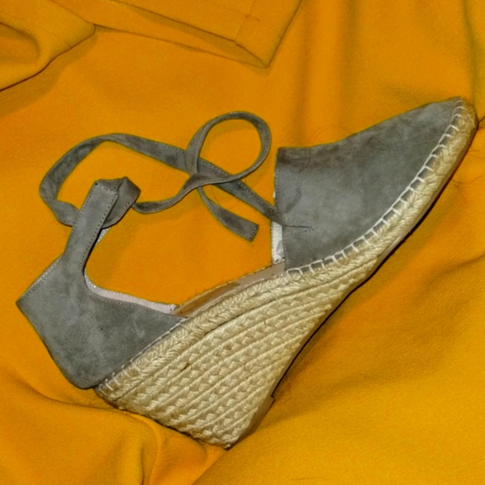 CASLON Light Grey All SUEDE knockout tie at the ankle Wedge Heels